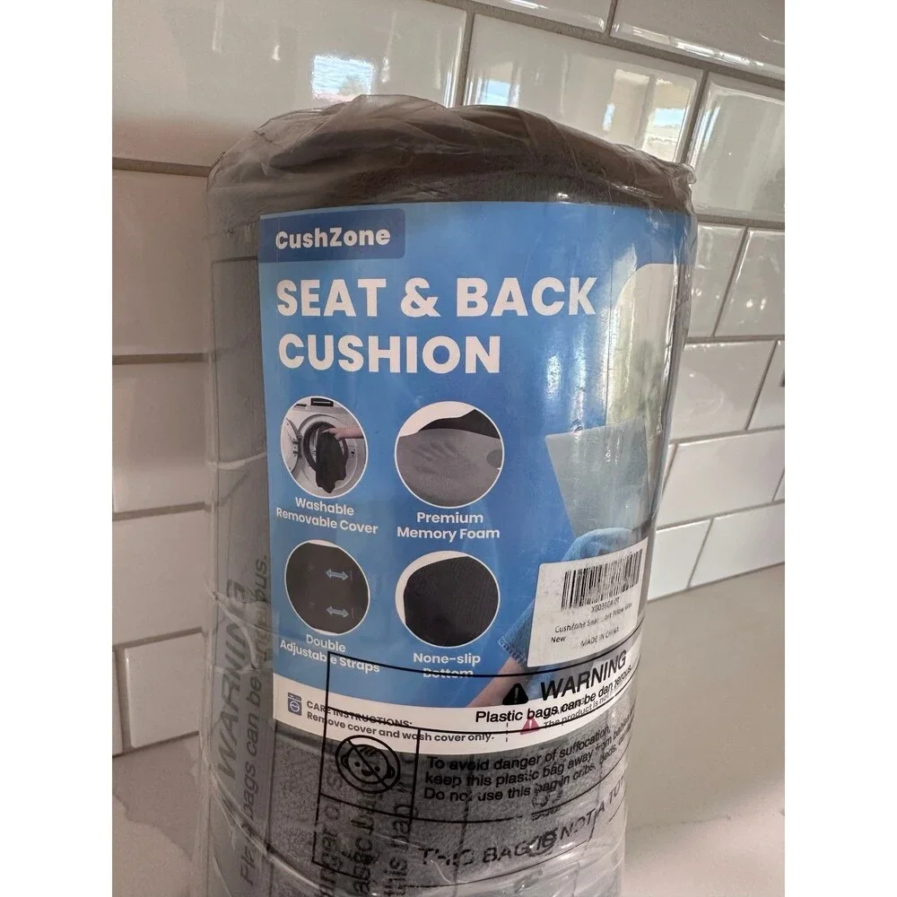 CushZone Memory Foam Seat Cushion & Back Support Gray NWT Washable Office Chair